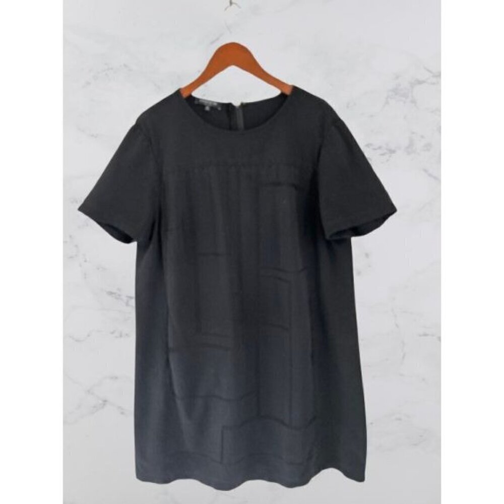 Lafayette 148 Shift Dress Black Short Sleeve Stitching With Back Zipper Womens S